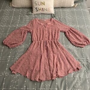 Moon river Pink Textured Dress with Balloon Sleeves Swiss dot size S